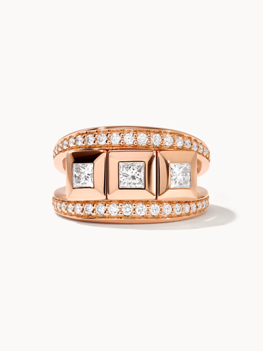 [R-CV3-m-Pr-p-rg]  Tamara Comolli - Ring CURRICULUM VITAE 3 princess cut Diamonds with Diamond Pavé